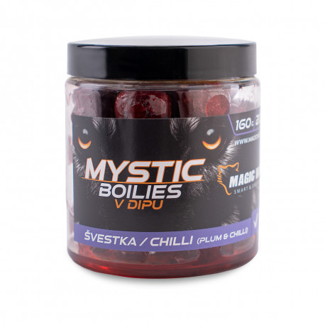 Magic Wolf MYSTIC Boilies v dipu 160g 20mm Švestka / Chilli