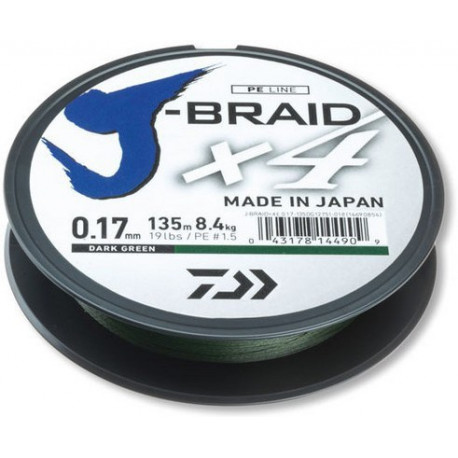 Daiwa Splétaná Šňůra J-Braid 4 Tmavě Zelená 135 m